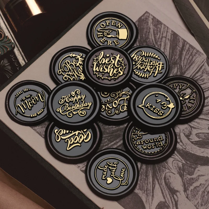 الإنجليزية بركات ختم رئيس الشمع ختم المغلف ختم بطاقات المعايدة هدايا دعوة الزفاف ، شكرًا لك/حظا سعيدا/أطيب التمنيات