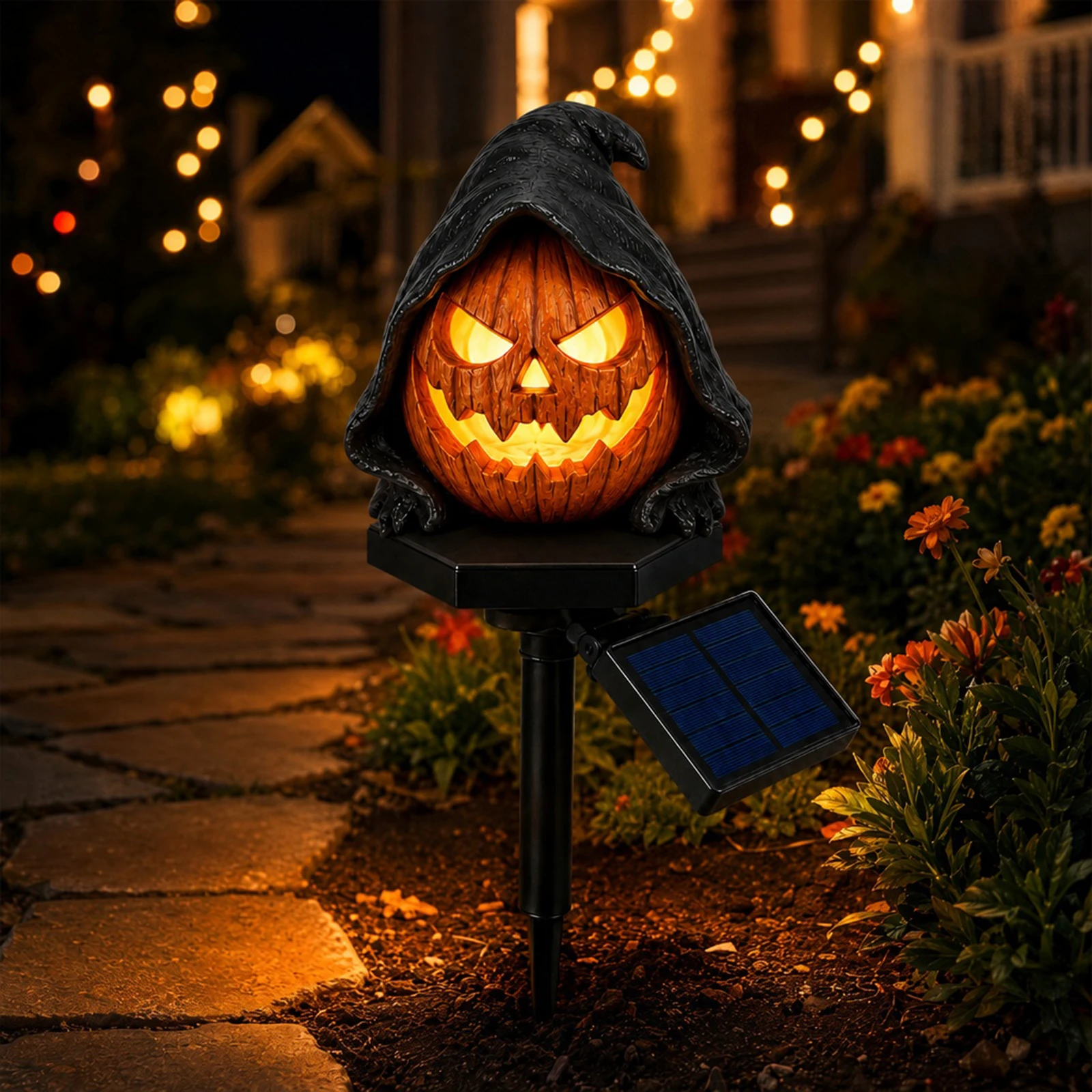 Halloween Solar Pumpkin Garden Stake Light Outdoor Waterproof LED Warm Amber Glow Auto Dusk Dawn Pathway Lawn Yard Decor