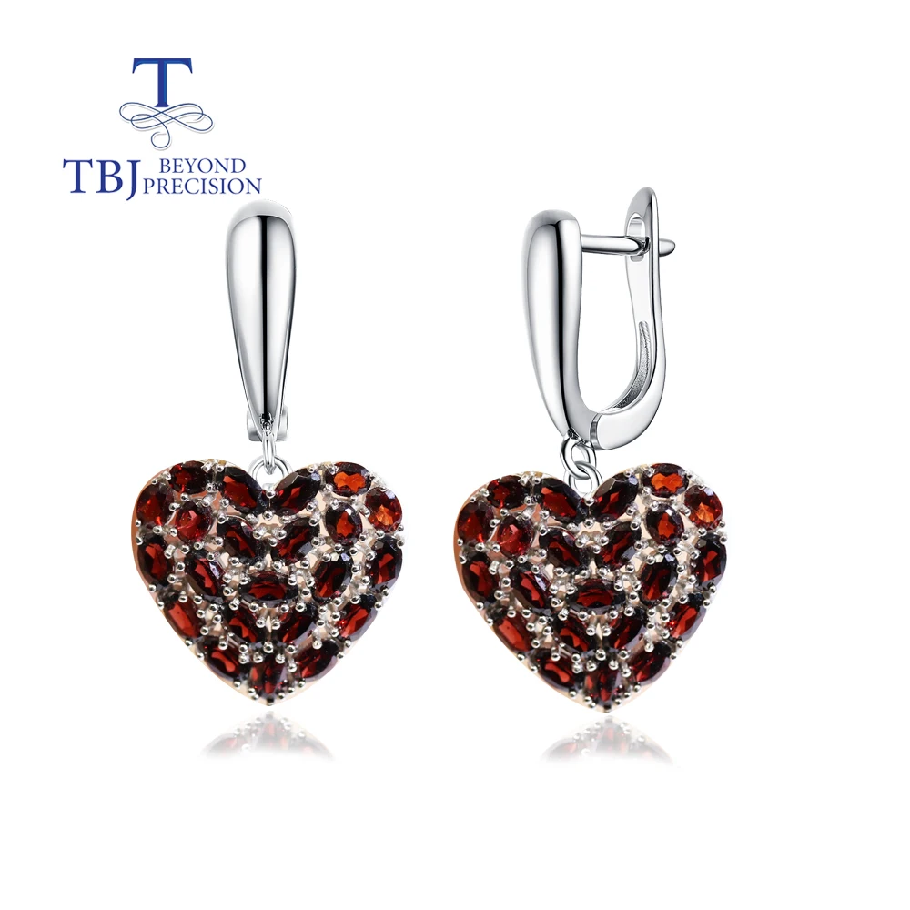 2022 new luxury Big heart Garnet clasp Earring,Natural gemstones fine jewelry 925 sterling silver speical gift for mom wife