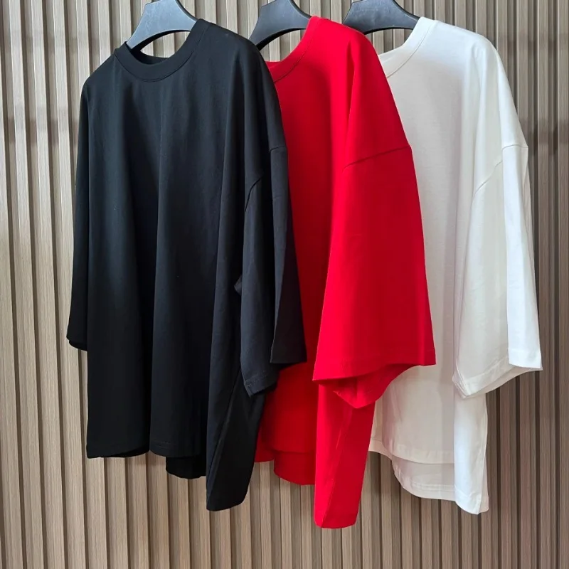 Simple and Fashionable Rear Mid-stitching Base Wide-sleeved T-shirt Cotton Tops