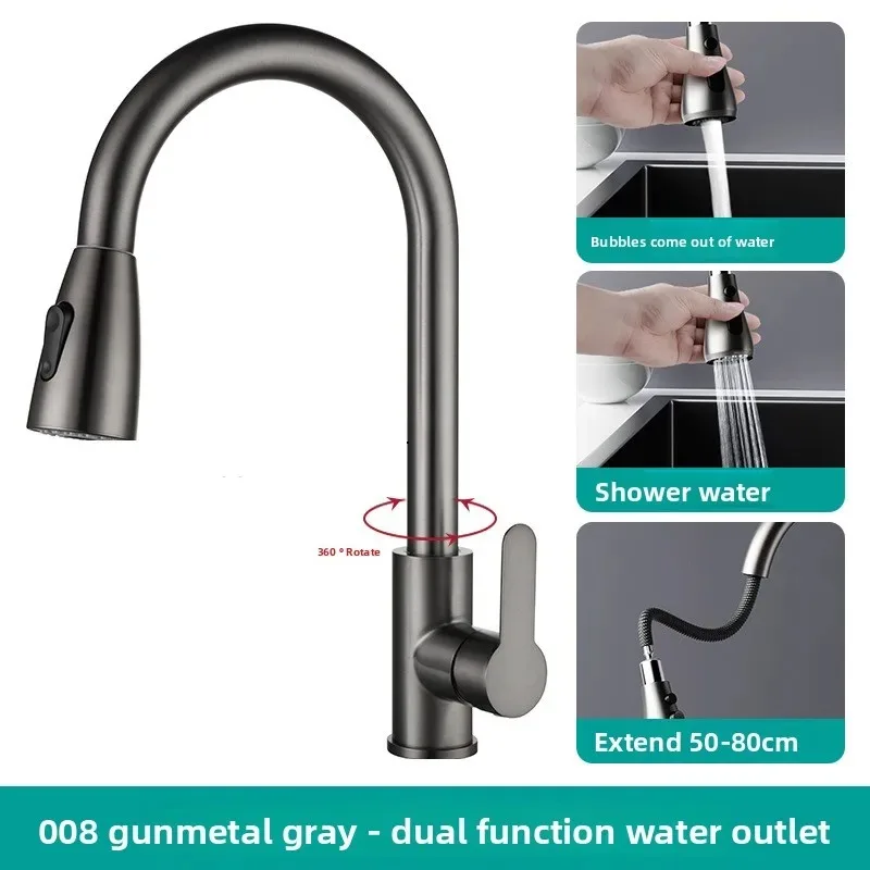 

Kitchen Pull-Out Faucet Kitchen Cold Hot Water Swivel Extendable Sink Faucets Sink 304 Stainless Steel Splash-Proof Sprayer