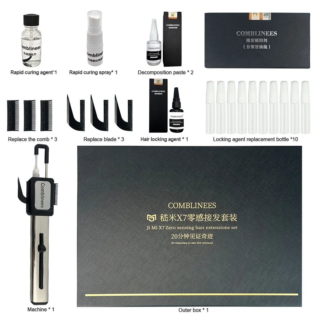 Comblinees P1 Ultimate Combline Hair Extensions Professional Bonding Kit with Fast Curing Agent And Remover Salon Grade