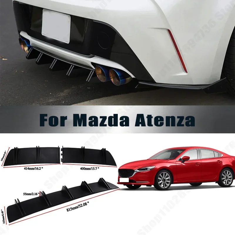 For Mazda Atenza Rear Diffuser Shark Fin Double Wing ABS Curved Aero Spoiler Anti-Collision Chassis Protector Car Styling