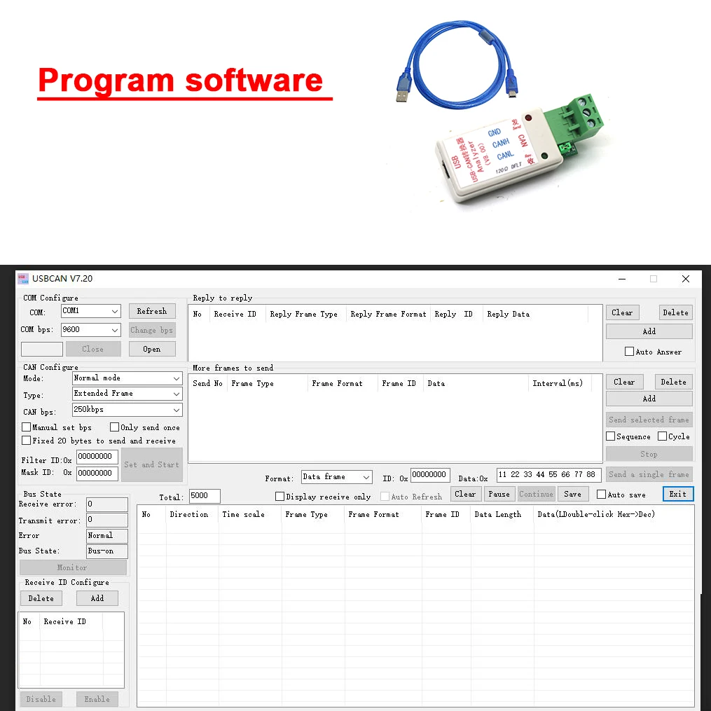 USB do CAN/RS232 do CAN Konwerter portów szeregowych Adapter 232 CAN Bus Transfer Wyślij potwierdzenie Odbierz analizę komunikacji danych