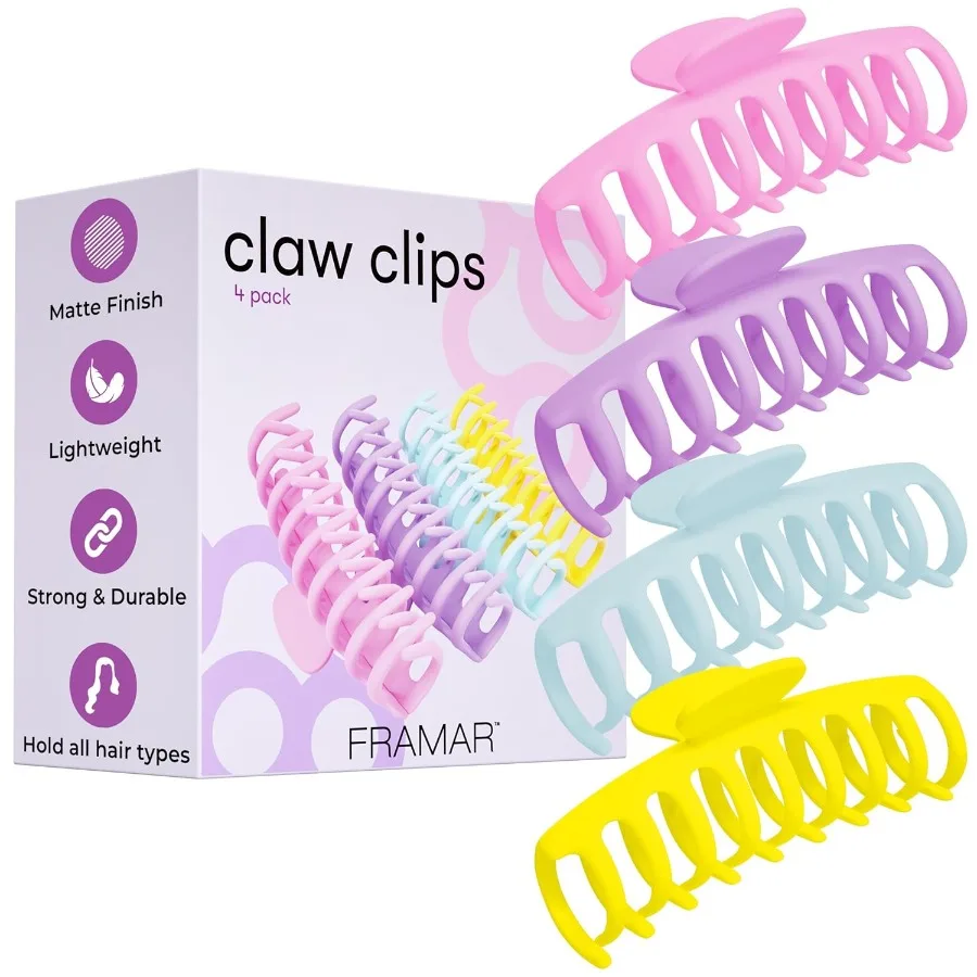 مشابك مخلب كبيرة للشعر السميك مثالية للنساء مع شعر سميك أو ثقيل غير قابل للانزلاق بلمسة نهائية غير لامعة من مشابك شعر باستيل 4 عبوات أنيقة #1