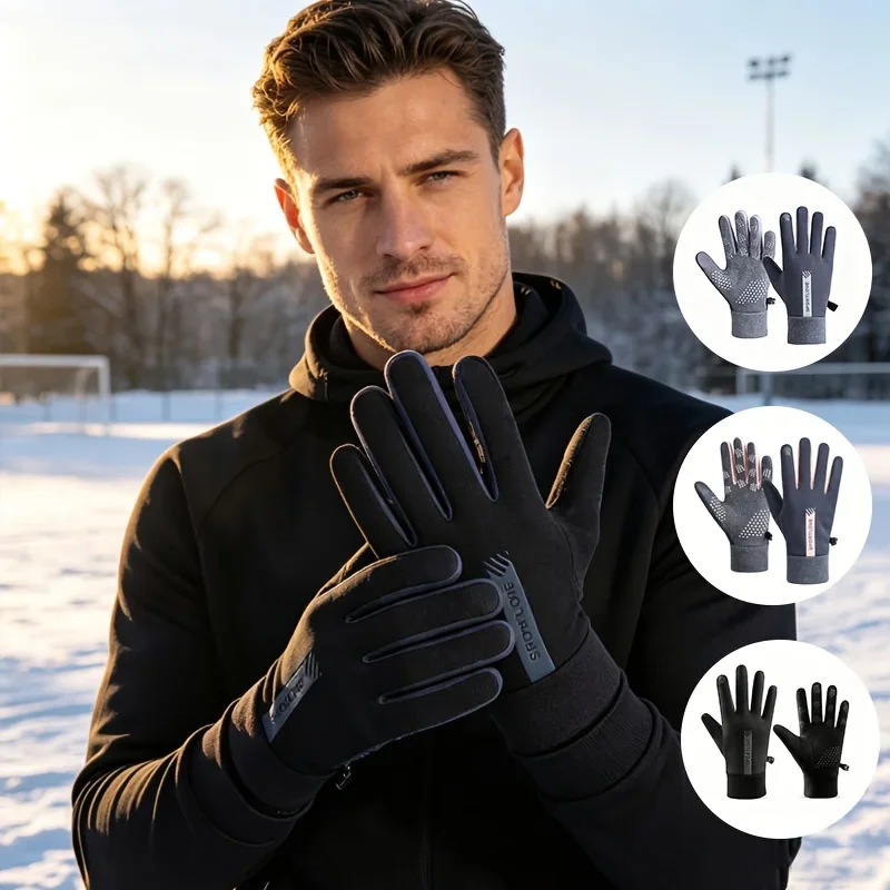 Men's Winter Warm Fleece Lined Touchscreen Gloves, Non Slip Silicone, Warm Sports Gloves Suitable for Cycling and Running