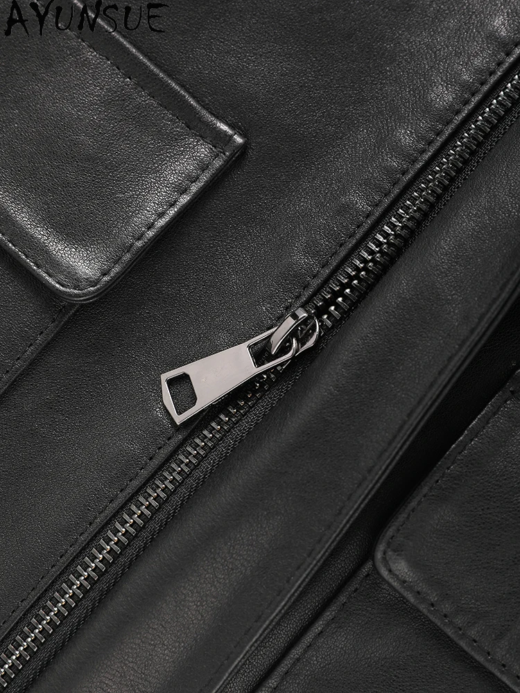 AYUNSUE 100% Oryginalna Skórzana Kurtka Damska z Owczej Skóry Jesień 2025 Luźna Kurtka Skórzana Odzież Damska Wysoka Jakość 가죽자켓 여성