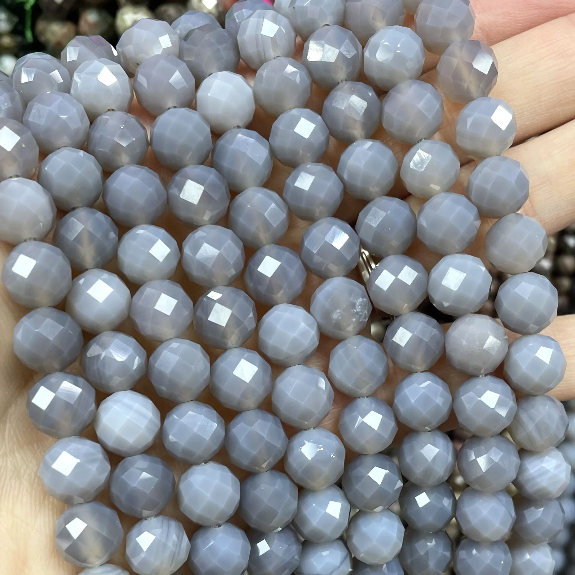 Natural Faceted Grey Agates Gem Loose Spacer Beads For Jewelry Making DIY Bracelet Necklaces Accessorie 6/8/10MM 7.5 inches