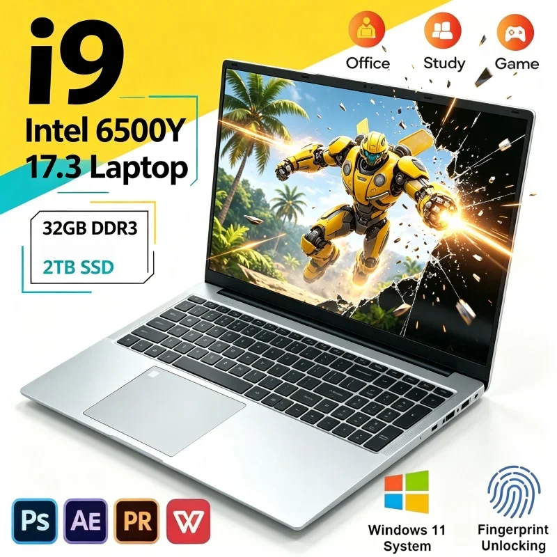 Hit Item 2026 17.3 Inch Notebook Intel Core 6500Y 16GB 32GB 2TB SSD Windows11 Slim Office Gaming Laptop
