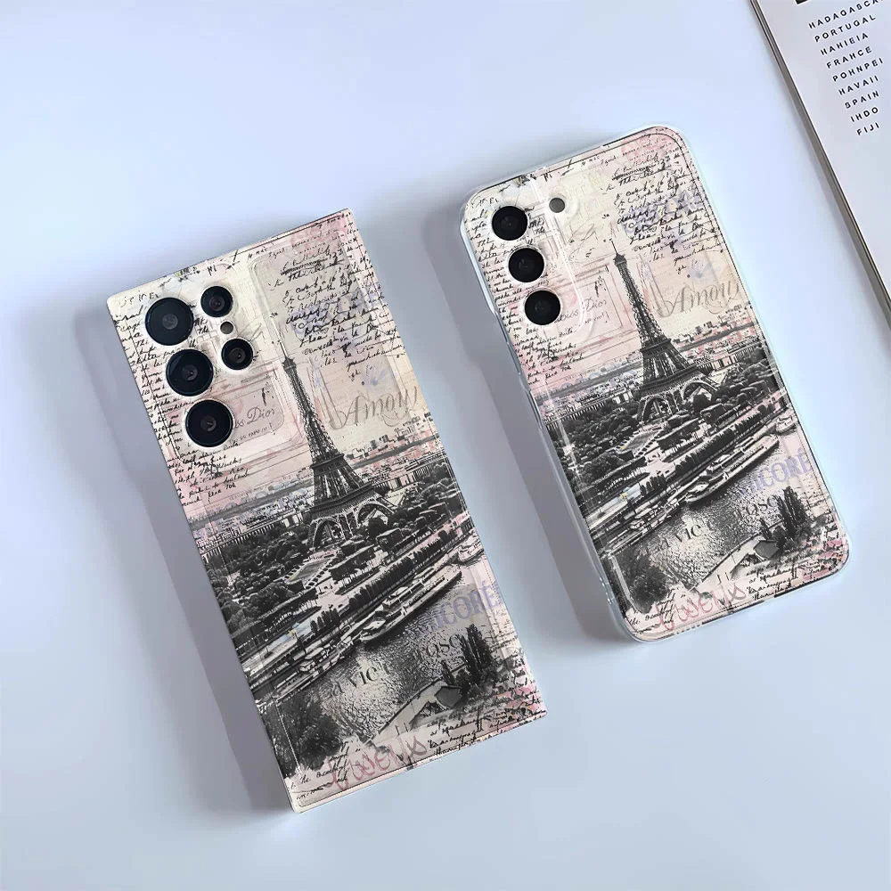 Soft Silicone Case For Samsung S23 S22 Ultra S21 Plus S20 Plus Note 20 M33 A7 2018 Retro Tower City Case Cover