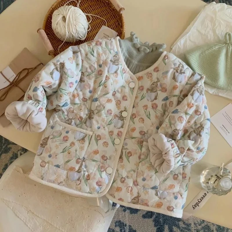 

Autumn Winter Boys Girls Trendy Coat Print Cartoon Long Sleeve Tops Thicken Warmth Outerwear Casual Korean Version Kids Clothing