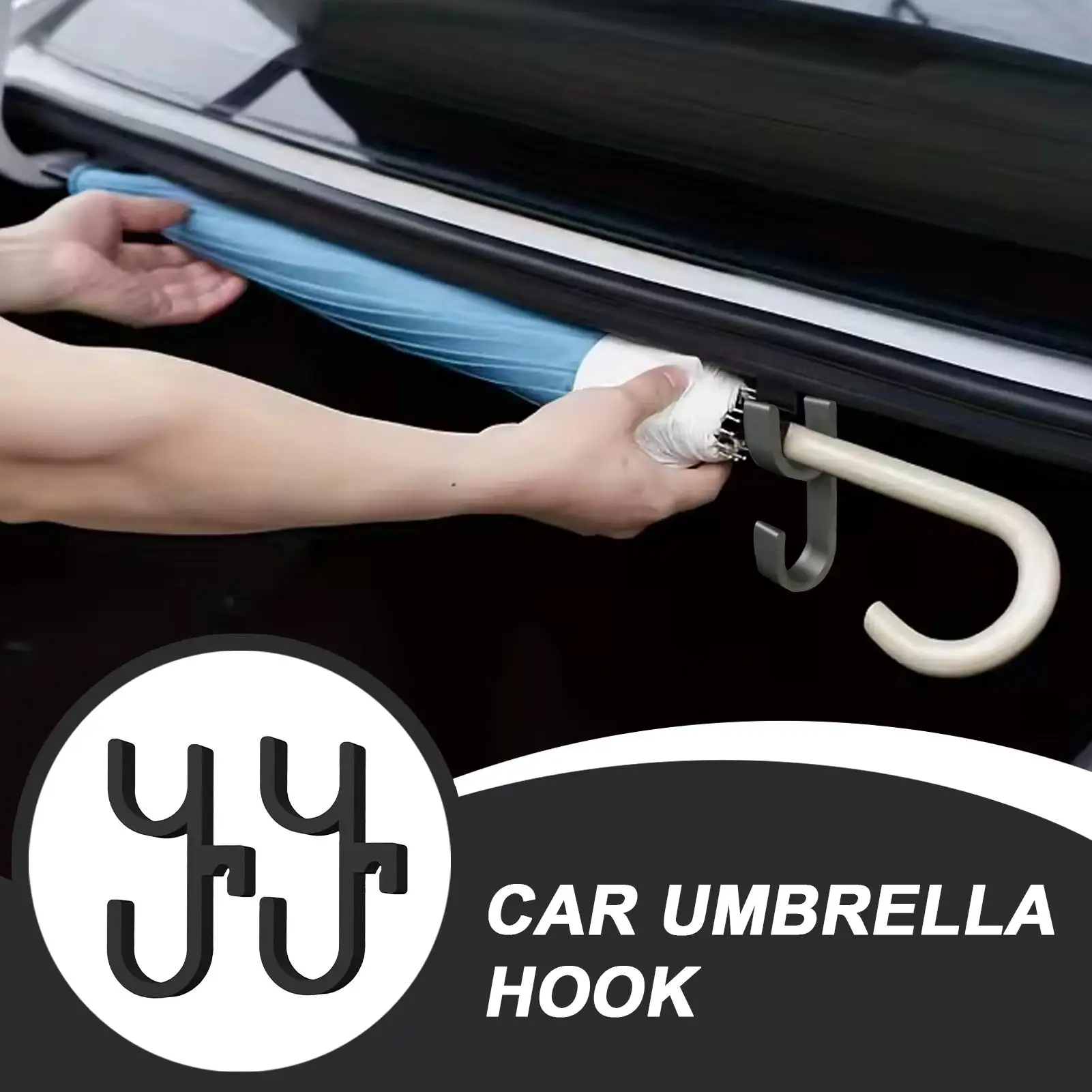 2pcs Car Trunk Umbrella Holder Umbrella Holder For Stroller Car Seat-Back Hook Waterproof Trunk Organizer Storage Hanger Clip
