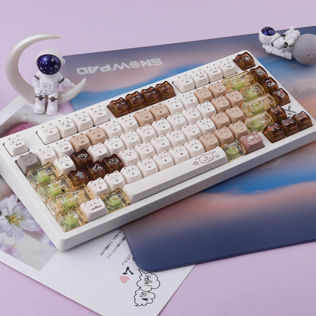أغطية مفاتيح للكمبيوتر الشخصي 26 مفتاحًا MAO Profile Coffee Kitten أغطية مفاتيح مواد شفافة مصبوغة للوحة المفاتيح الميكانيكية #6