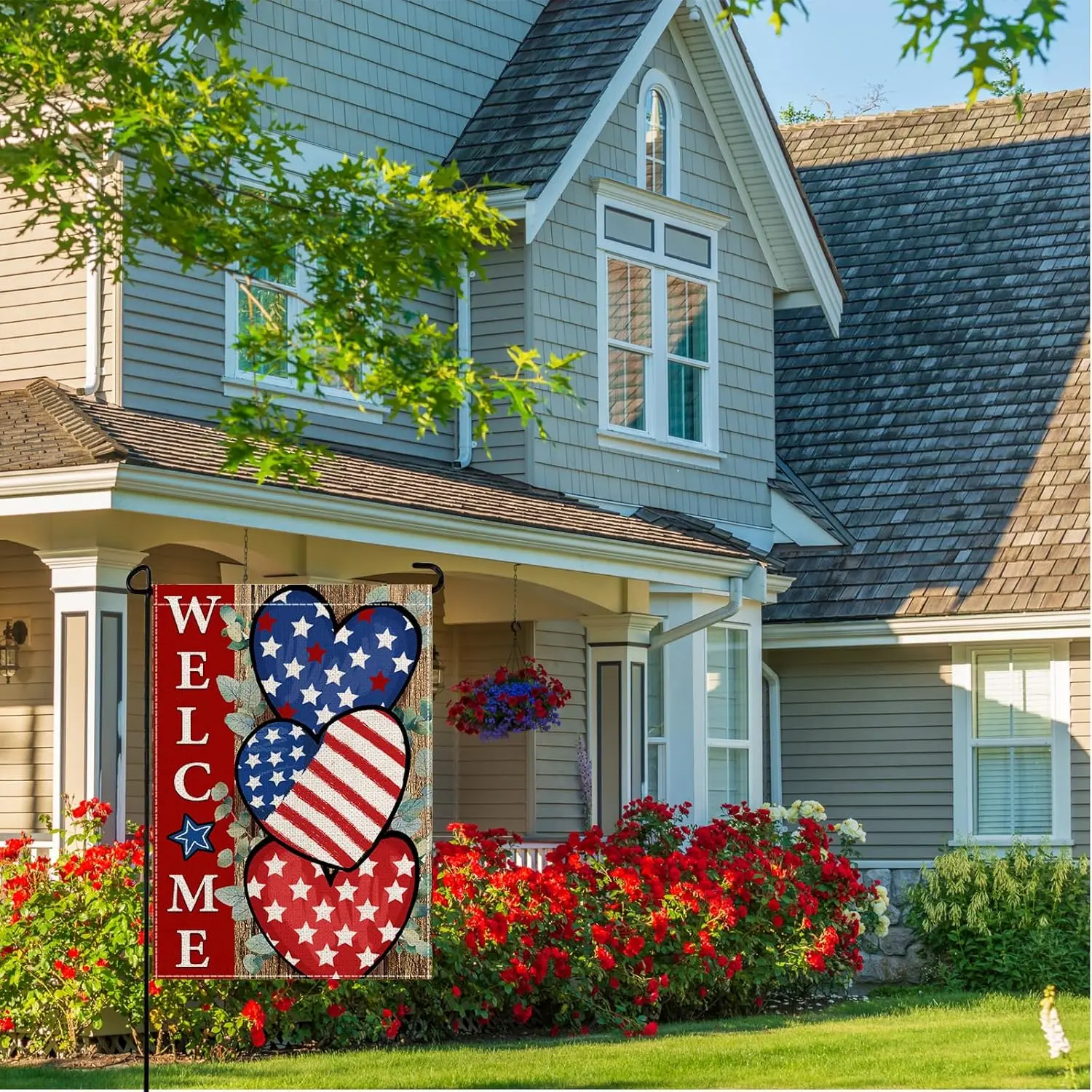 wyooxoo 4th of July Patriotic Welcome Garden Flag 12x18 Inch Double Sided Vertical USA Flag Hearts Blue Red Memorial Day Ind llz