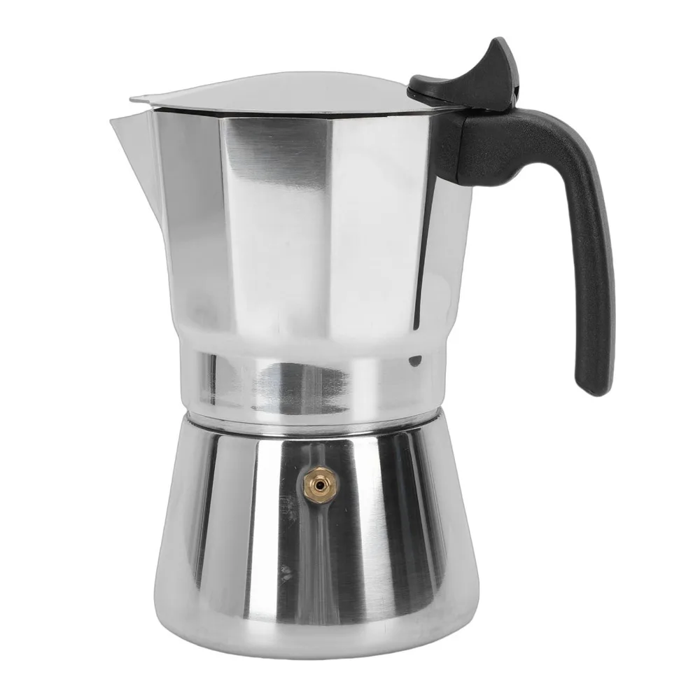 Octagonal Design Stovetop Coffee Maker Stainless Steel 3/6 Cups Capacity Italian Coffee Maker Manual Operation Plastic Handle