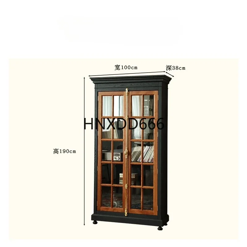 solid wood medieval Nanyang French style bookcase glass door living room study wine cabinet