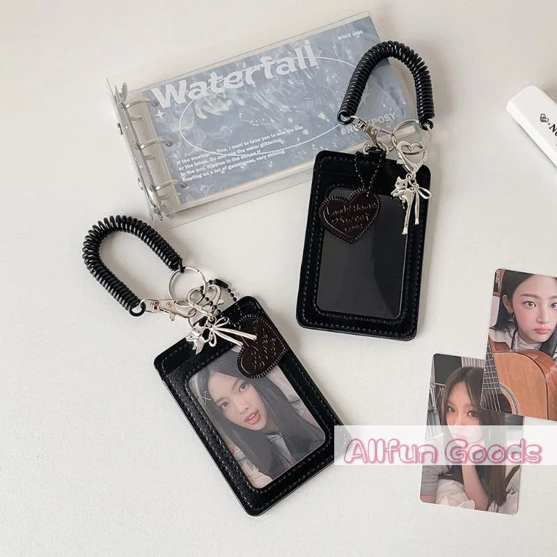 Y2k Black Photocard Holder Keychain Kpop Idol Photo Protector Sleeve Student Id Card Storage Case Student Stationery Supplies