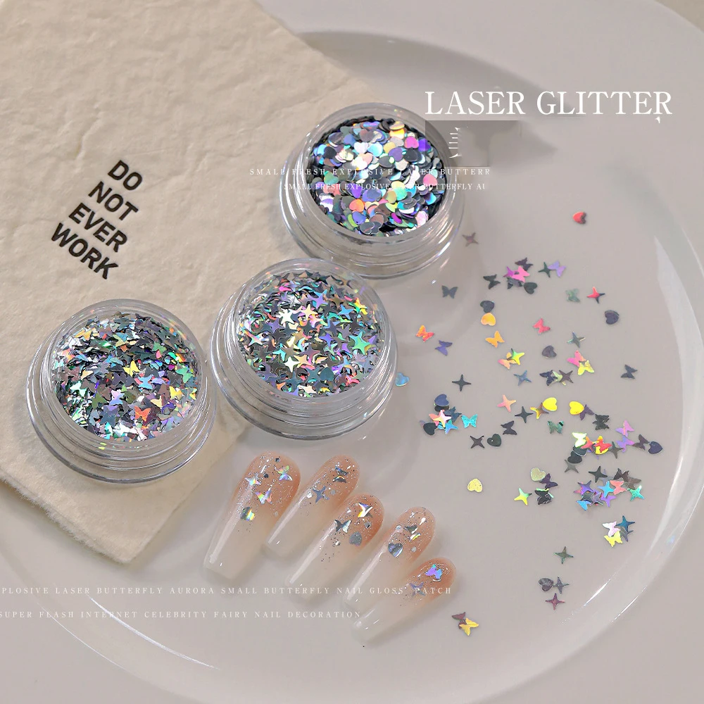 3 زجاجات المجسم يلمع 3 مللي متر شكل قلب فراشة أربعة نجوم مدببة مسمار بريق غرامة مسمار شكل بريق الترتر