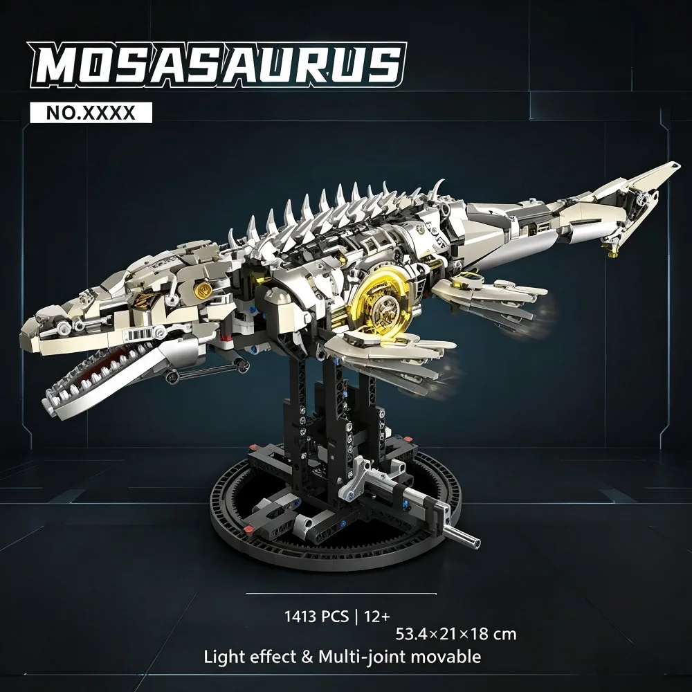 Creative MOC Mechanical Mosasaurus Sea Dragon Building Blocks 1413pcs Small‑Particle Assembly DIY Toy Gift for Kids