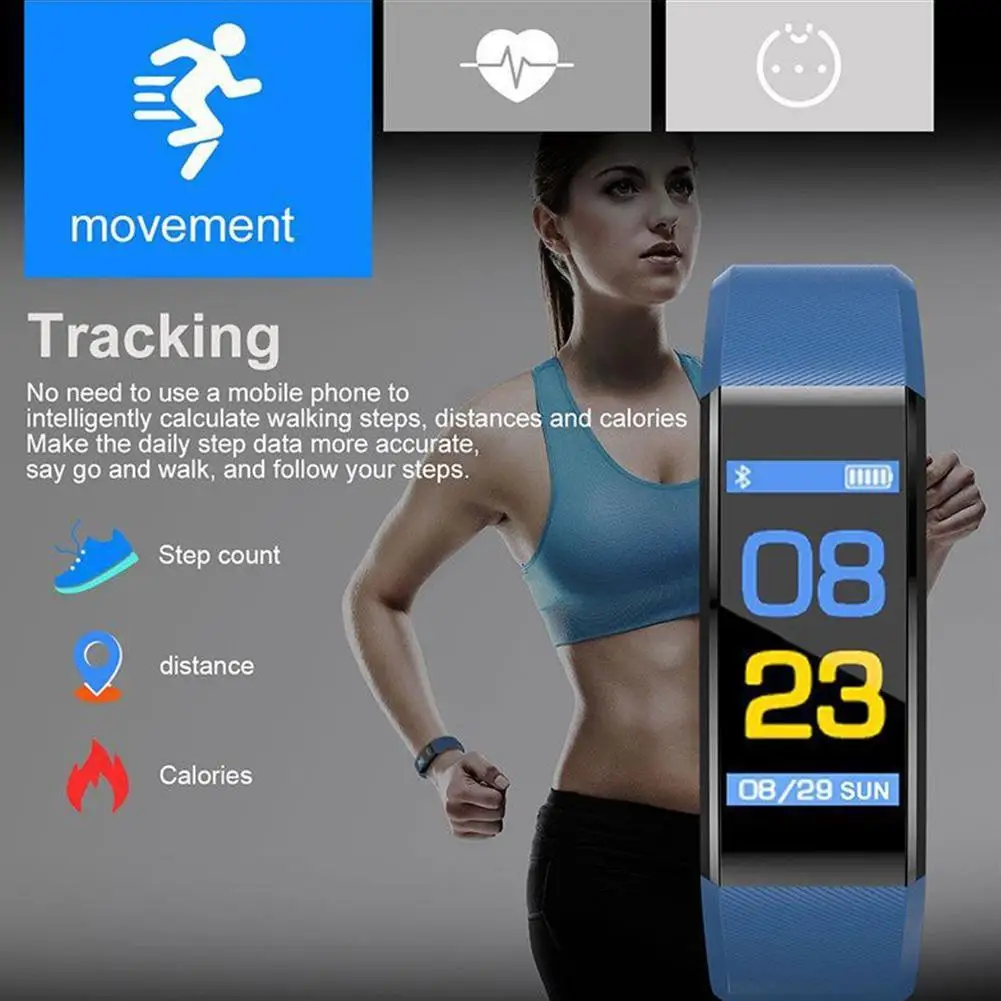 ID115 PLUS Smart Sports Bracelet Bluetooth Wristband Heart Rate Monitor Fitness Tracker Band Watch For IOS Android Smart Watch