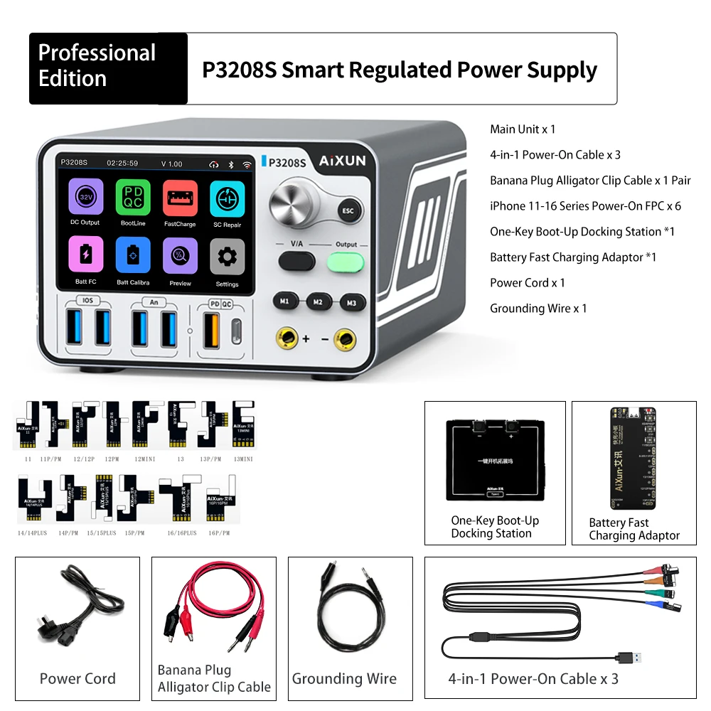 Aixun P3208S Professional Regulated Power Supply with IP11-iP16 Series FPC Fast Charging Protocols Supported Power Supply