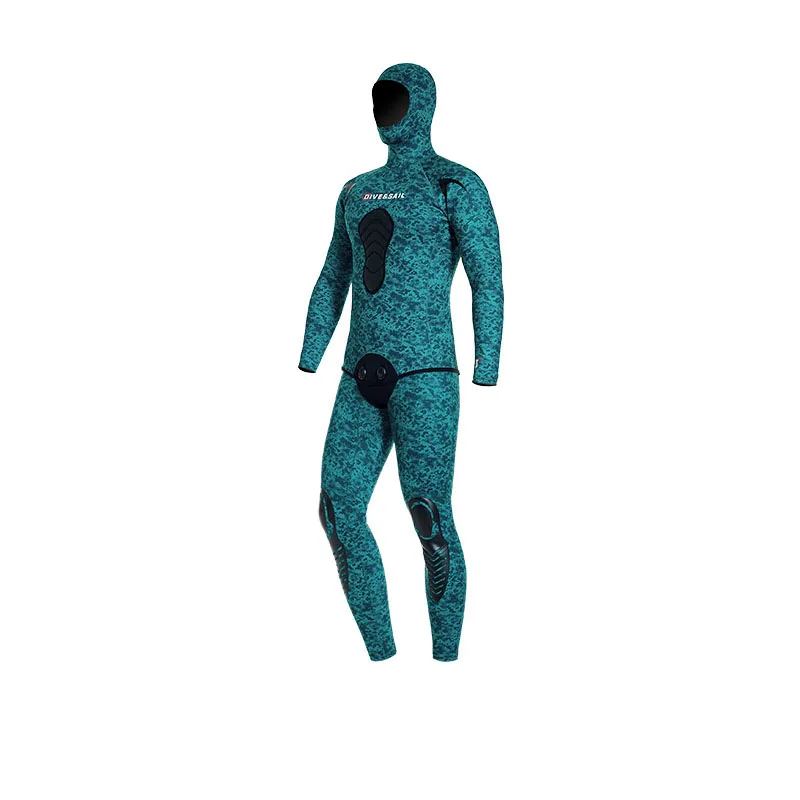 2-piece Men 3mm Spearfishing Premium Camouflage Neoprene Wetsuit Open Cell Scuba Diving Suit Hoodie Snorkeling Suits