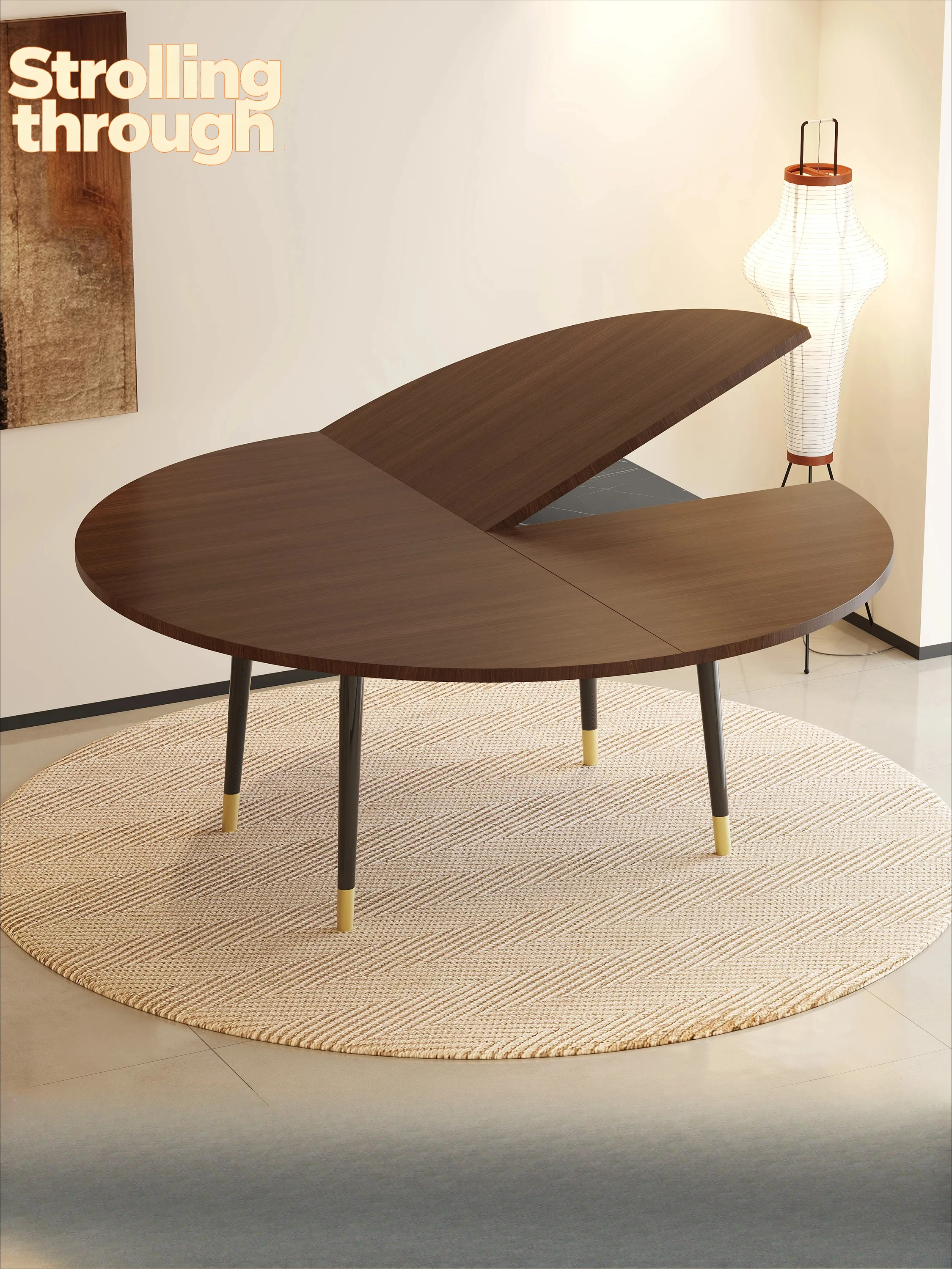 

4 points folding round table panel dining table rotating disc household small apartment 10 people 20 people dining table solid