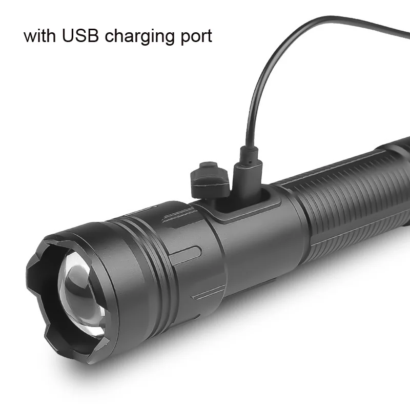 White Laser High Power LED Flashlight, USB rechargeable Waterproof Torch, Zoomable 3 main light modes Light