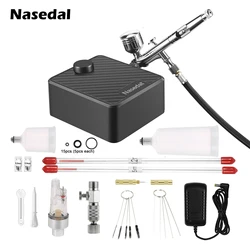 Nasedal Airbrush Auto Stop Air Compressor Kit Upgraded 40 PSI Dual-Action Airbrush for Nail Makeup Model Cake Painting NT-99B