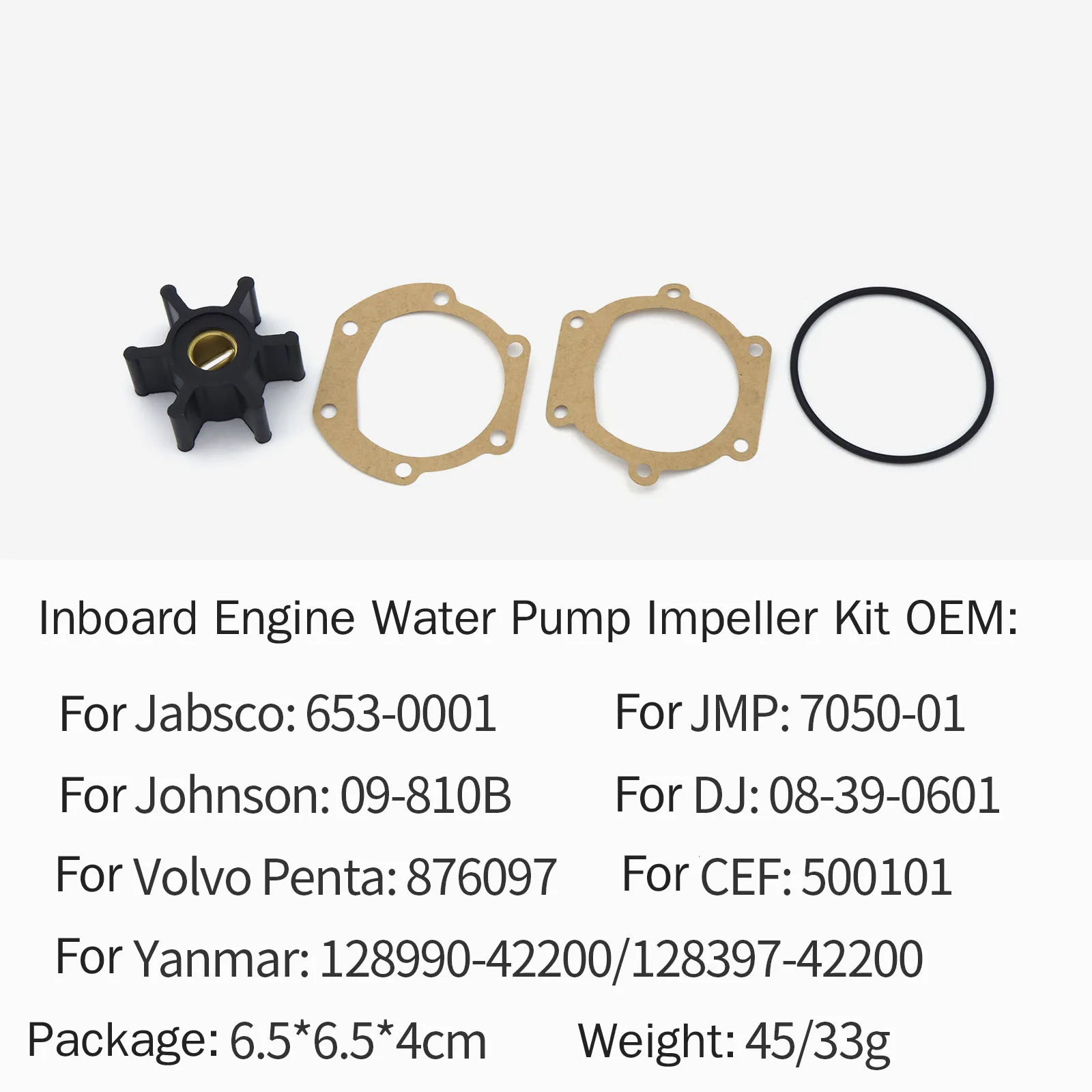Marine Internal Inboard Engine Water Pump Impeller Kit for Johnson 09-810B for Jabsco 653-0001