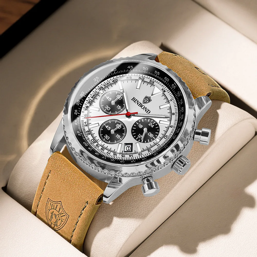 Ultra Dunne Heren Premium Lederen Horloge, Kwarts, Waterdicht, Nachtlampje, Datum, Chronograaf, Militair, Sport, Luxueus