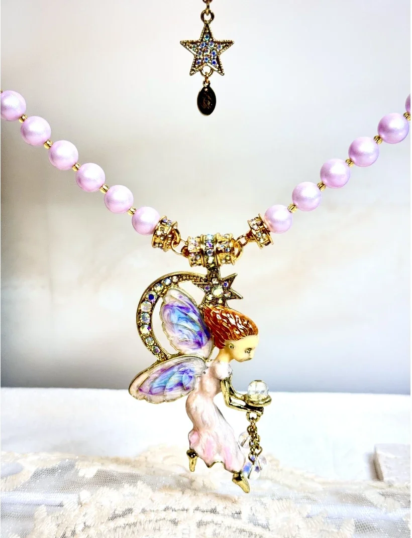 KF Europe and the United States Fashion Trend Sweet Fresh Lovely Enamel Butterfly Fairy Handmade Glaze Pearl Magnetic Necklace