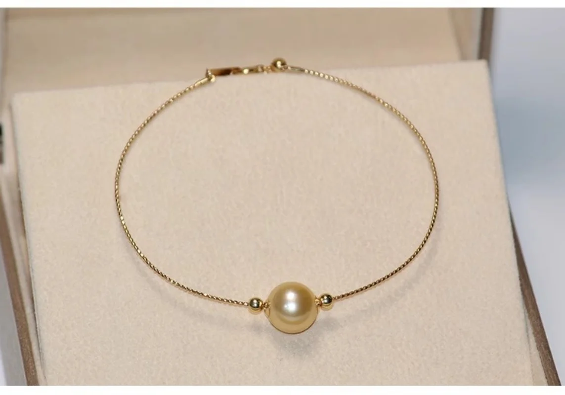 

Pure 18K Gold south sea Gold Pearl Bracelet AU750 Women's Design Boutique Banquet Anniversary Jewelry Gift SC1012