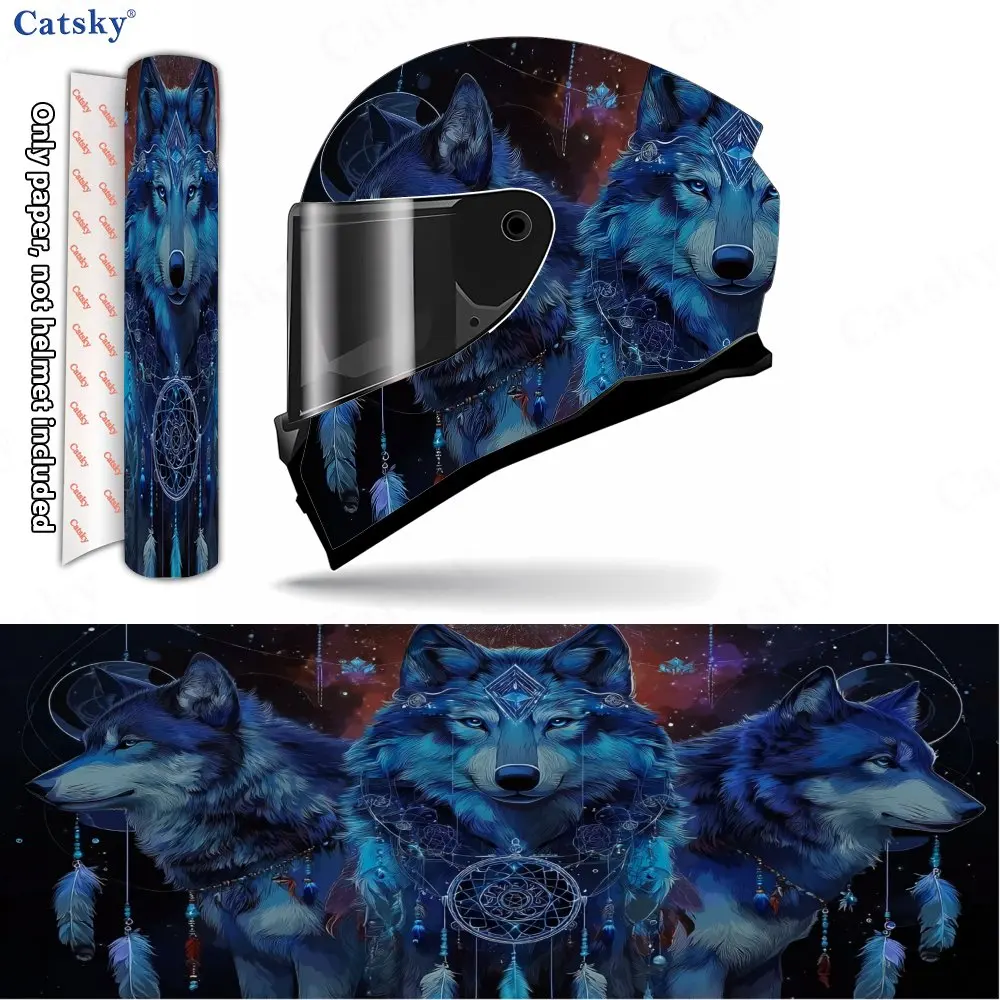 

Mysterious Tribal Style Dreamcatcher Wolf Group Helmet Vinyl Wraps, Waterproof Scratch-Resistant Full Face Helmet Decals, Durabl