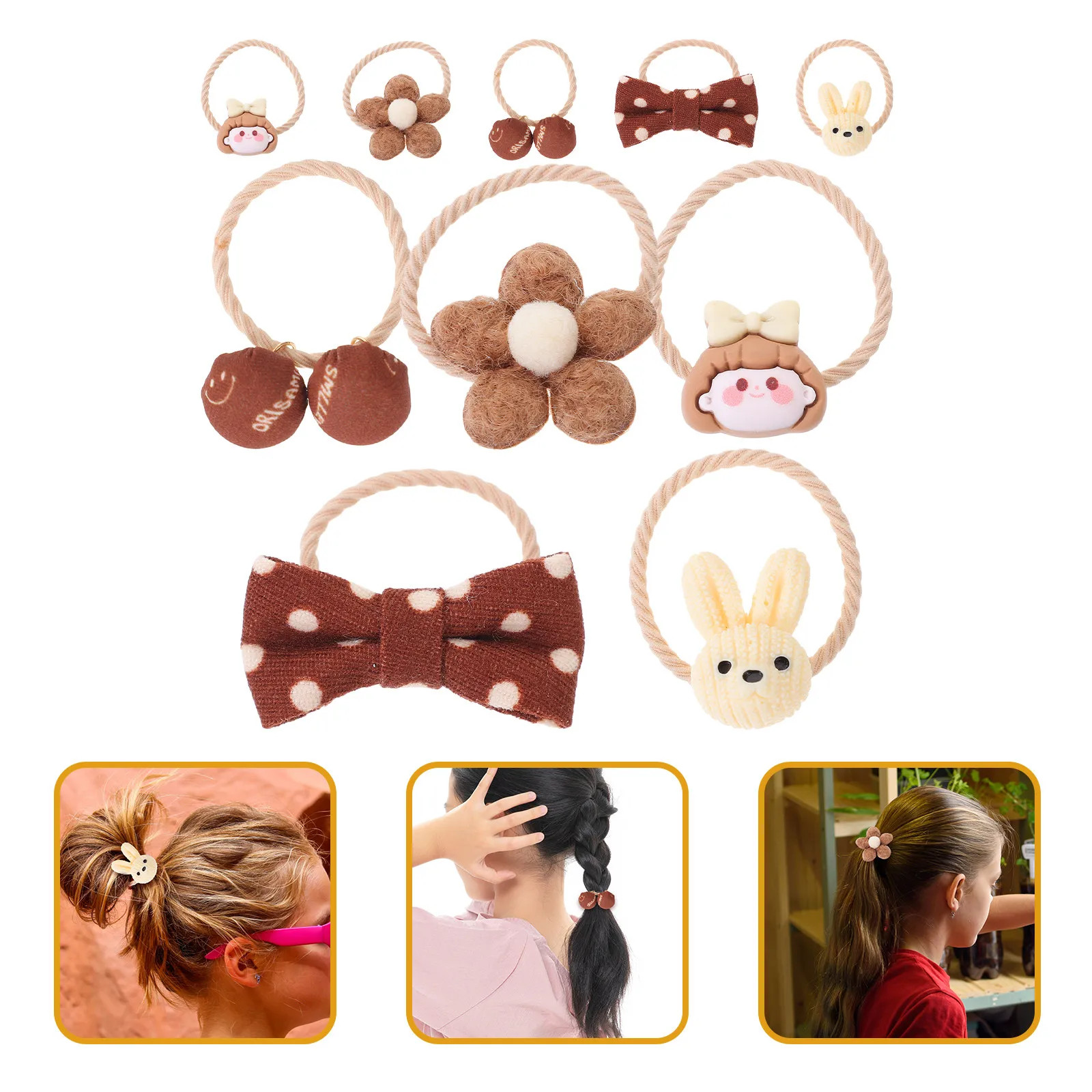 

5Pairs Flower Bowknot Hair Ties Soft Cloth Material No Damage Elastic Hair Rings for Girls Cute Ponytail Holders Styling