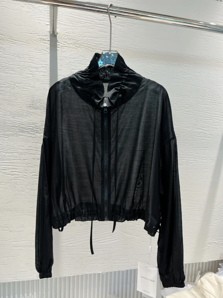 

Korean Sle Ins Dstring Stand Collar Sun Protection Light Weight ort Outdoor Women's Jaet Summer 2025 Faion