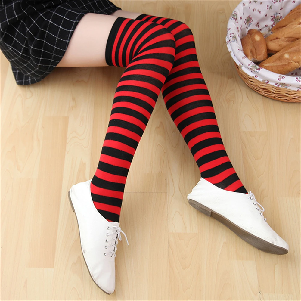 Japanese Striped Thigh High Stockings Women's Sweet Lolita JK Uniform Over Knee Long Socks Cosplay Costume Accessories Girl Gift