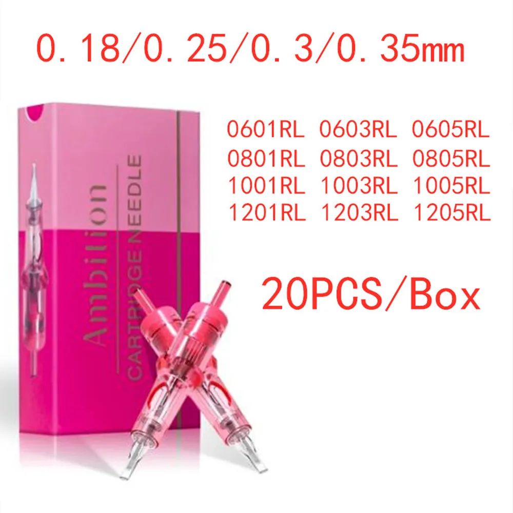 Ambition Tattoo 20pcs RL/F Cartridge Needles Set round Liner Mix 0.2mm 0.25mm 0.3mm 0.35mm 1rl 3rl 5rl Compatible with Wireless