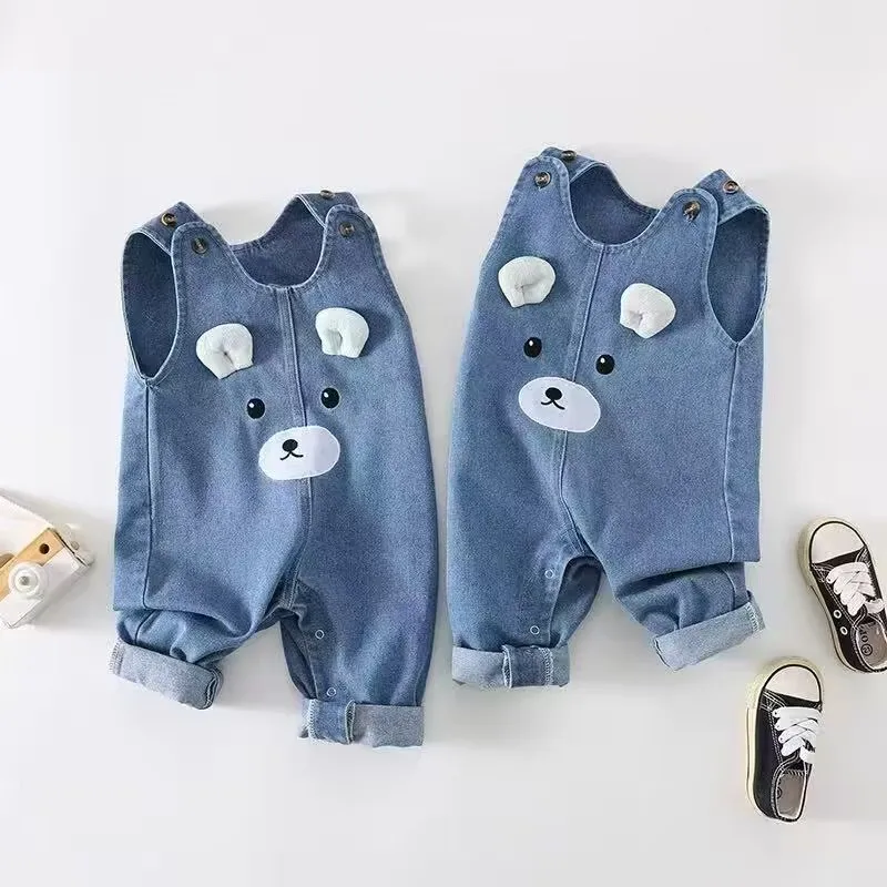 Baby-Cowboy-Strampler mit Gürtel – niedliche Cartoon-Frühlings-/Sommer-Langhose für Babys mit ärmellosem Design, trendig und stilvoll