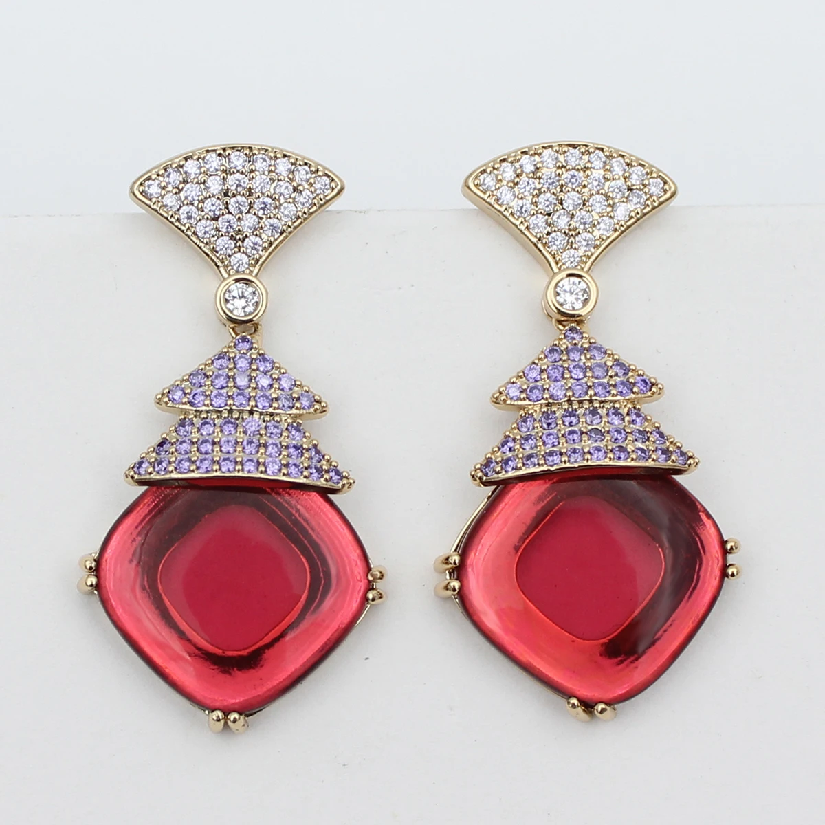 

Fashion Vintage Red Blue Small Block Dangle Earrings for Women Evening Party Jewelry Female Gift