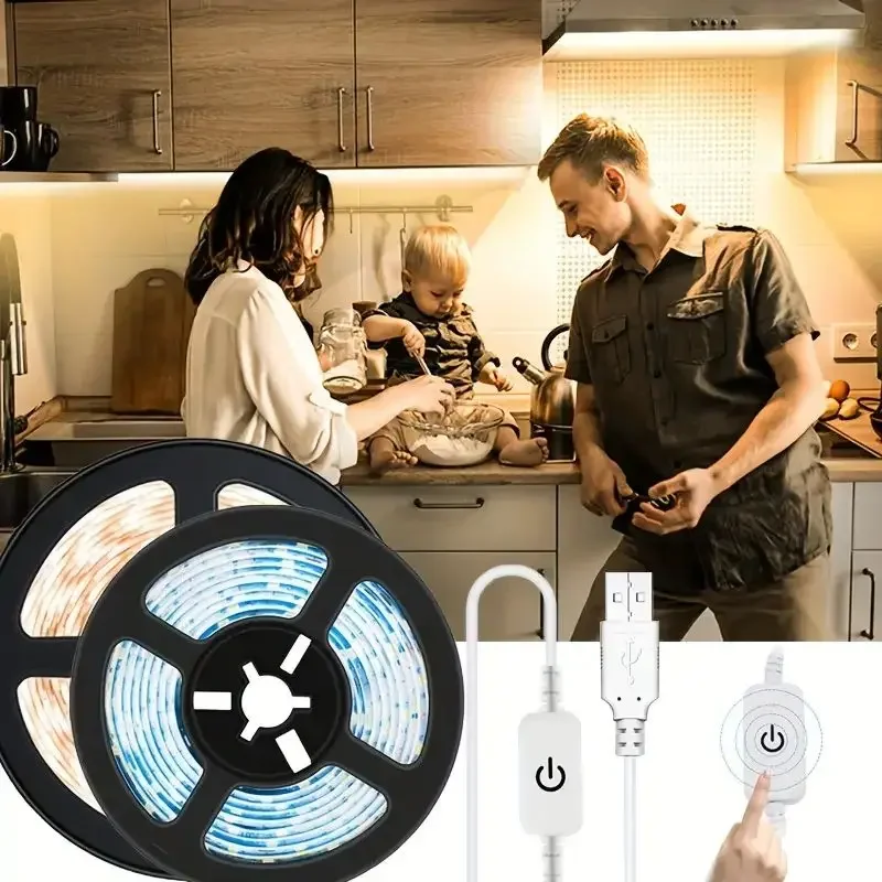 USB LED Strip Lights 5V 2835 SMD Touch Control Switch Tape Light TV Backlights for Gaming Room Party Decoration Camping Lighting image 2