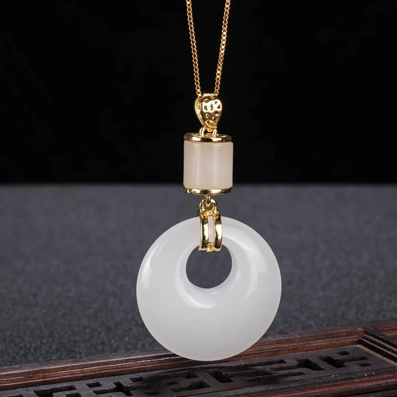 

Natural White Jade Round Necklace Women Healing Gemstone Fine Jewelry Genuine Hetian Jades Nephrite Donut Pendant Necklaces