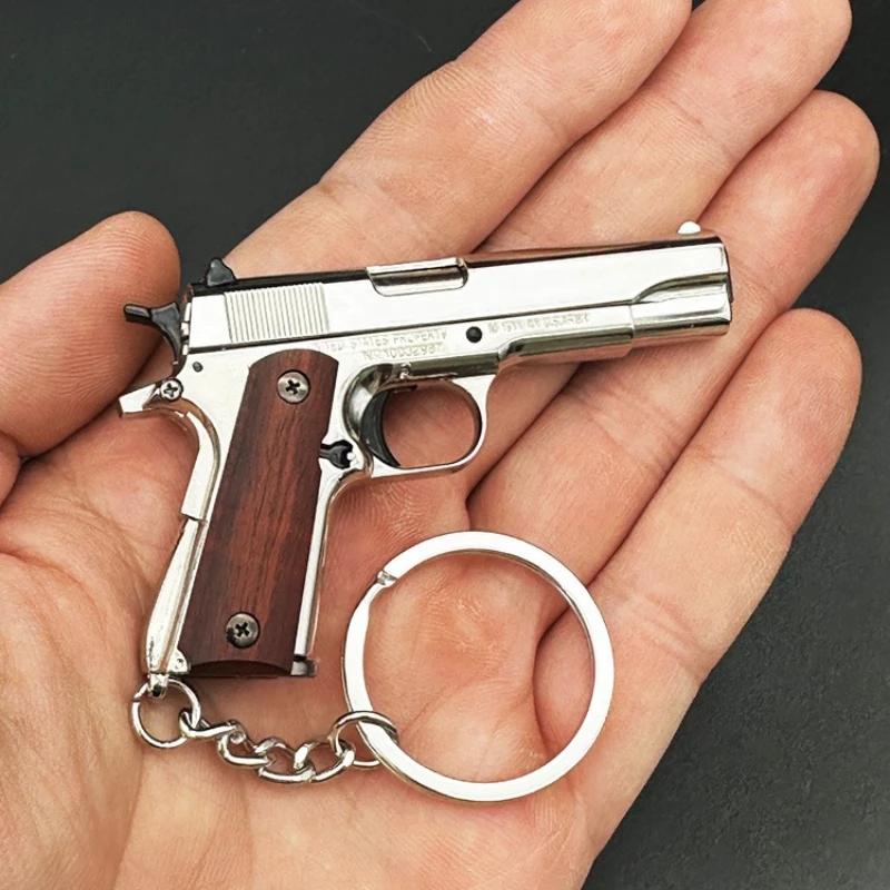 Collector's Edition 1:3 Mini 1911 Full Metal Detachable Wooden Handle Gun Model Keychain Pendant Shell Pop-up Edition Men's Gift