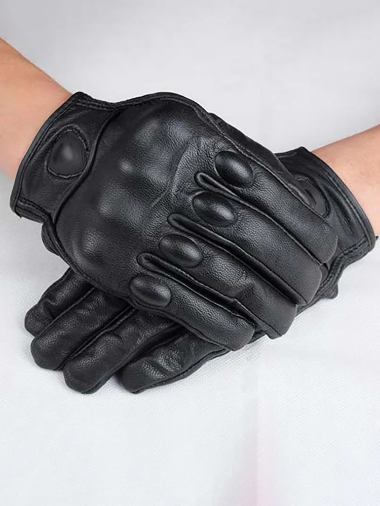 Guantes de moto de cuero genuino para hombre, guantes de equipo de carreras de carretera, color negro, blanco, verano e invierno, 1 par