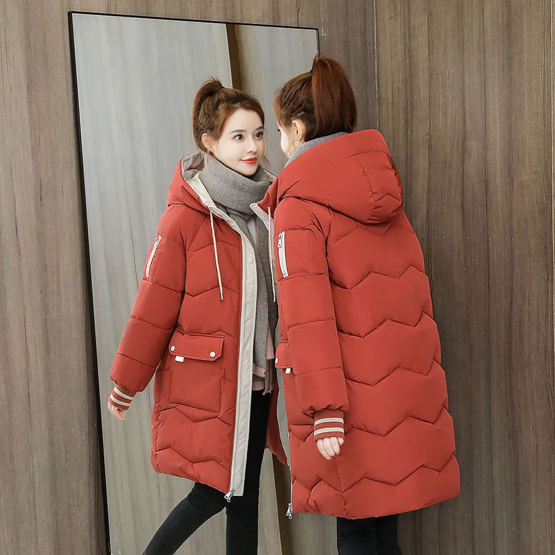 Pardessus à capuche en coton pour femme, veste coupe-vent pour femme, parka longue combinée, optique chaude, manteau décontracté à la mode, hiver