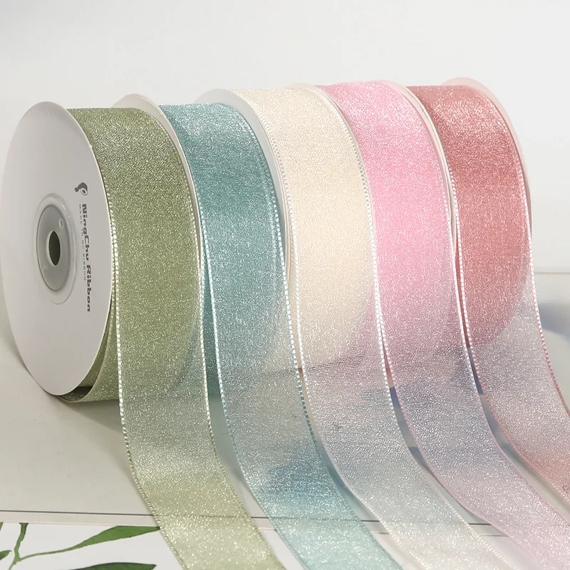 

20Yards/roll 2.5CM Pearl Luster Yarn Ribbon Smooth Shiny Ribbon DIY Bows Gift Box Bouquet Packaging Decor Sewing Crafts Supplies