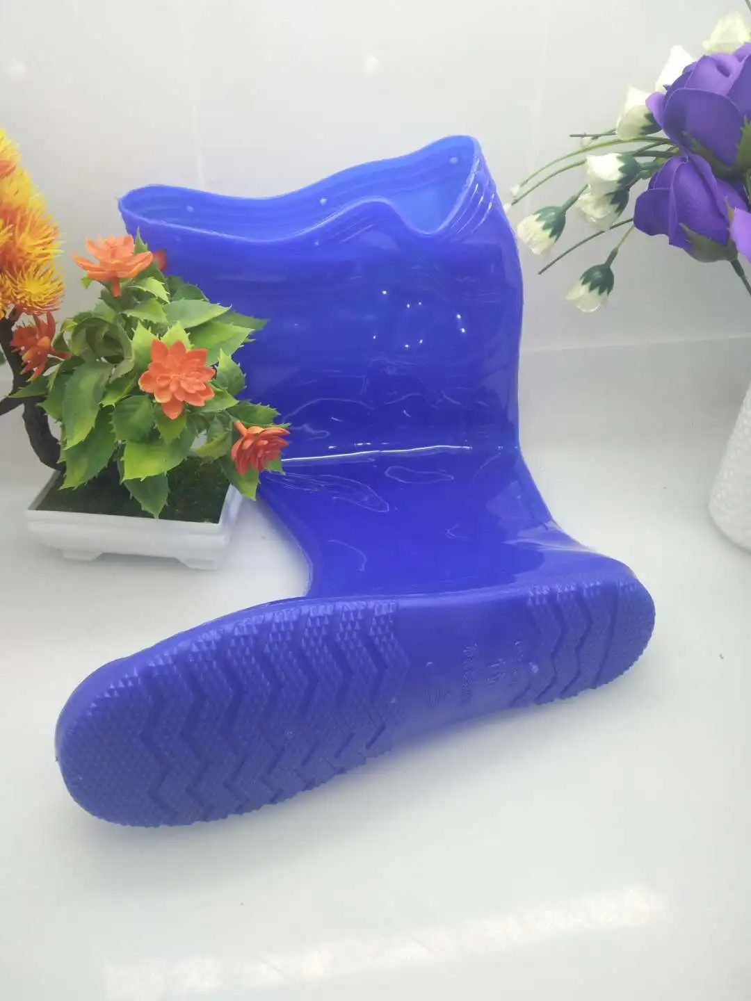 PVC Blue Soft Cosplay Live Show Waterproof Rain Shoes Bottom Thick （1 to 2 size smaller attention when order)