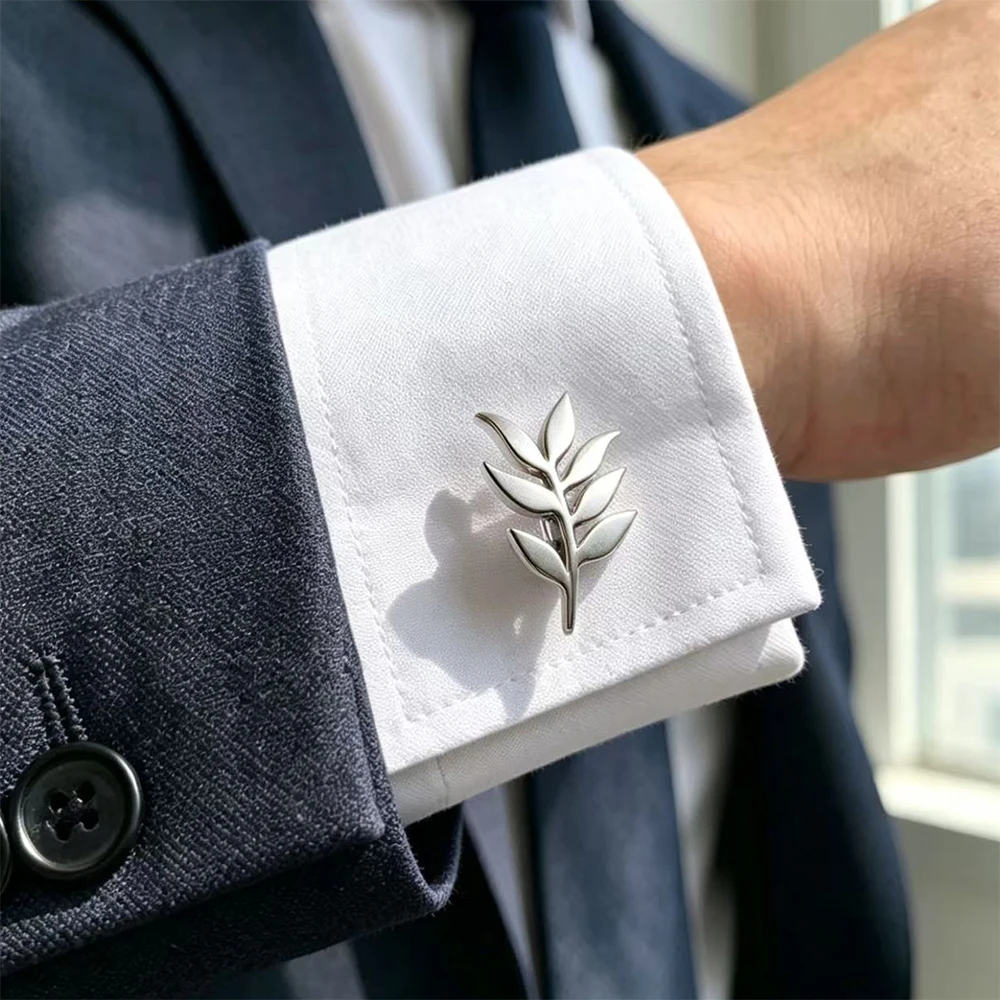 Wholesale Fashion Cufflinks Stainless Steel Olive Branch Pattern Cuff Ornaments Wedding Father Husband Holiday Gifts