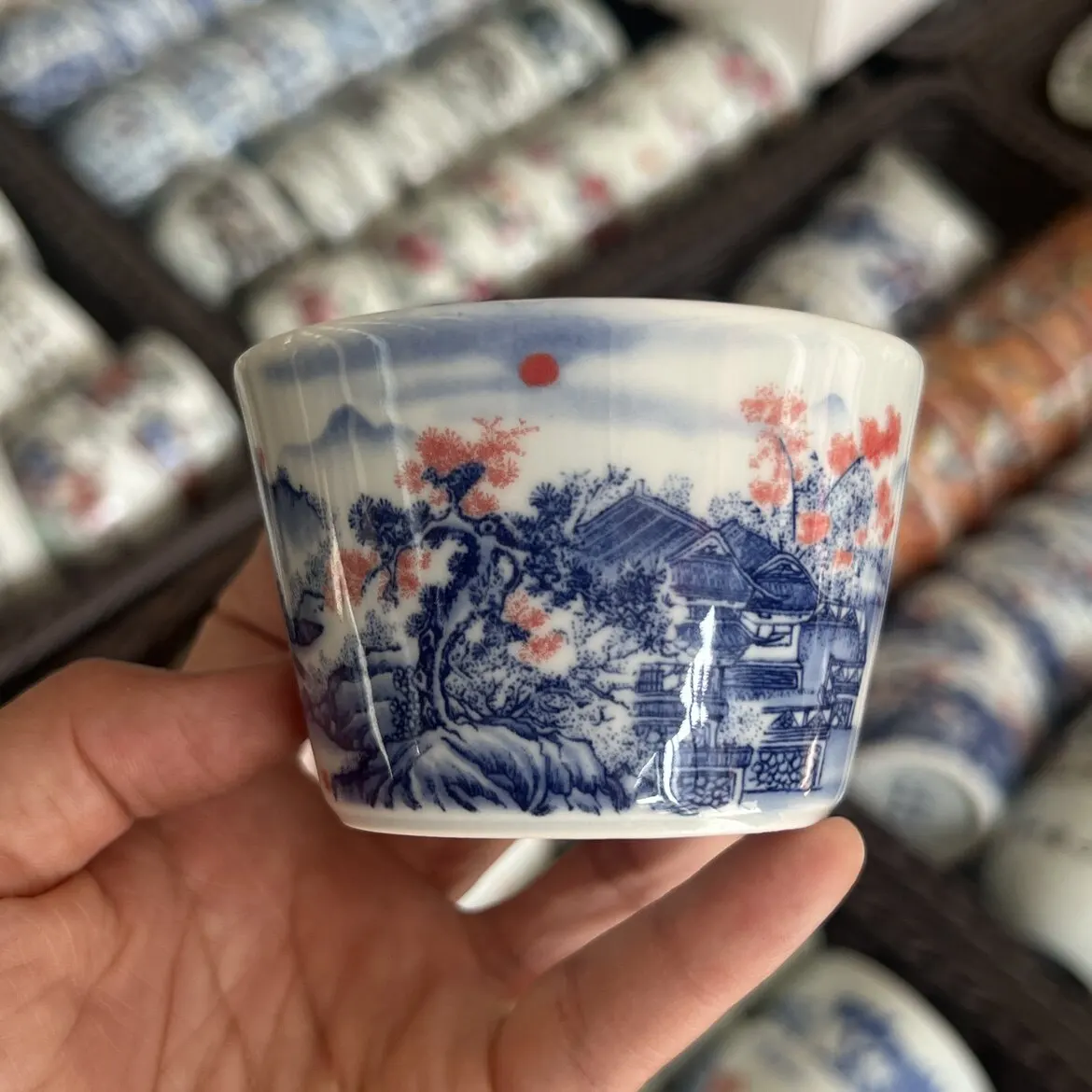 Jingdezhen Blue and White Porcelain Vintage Tea Cup Cup Single Cup Porcelain Set Tea Cup Jianzhan Tea Bowl Landscape