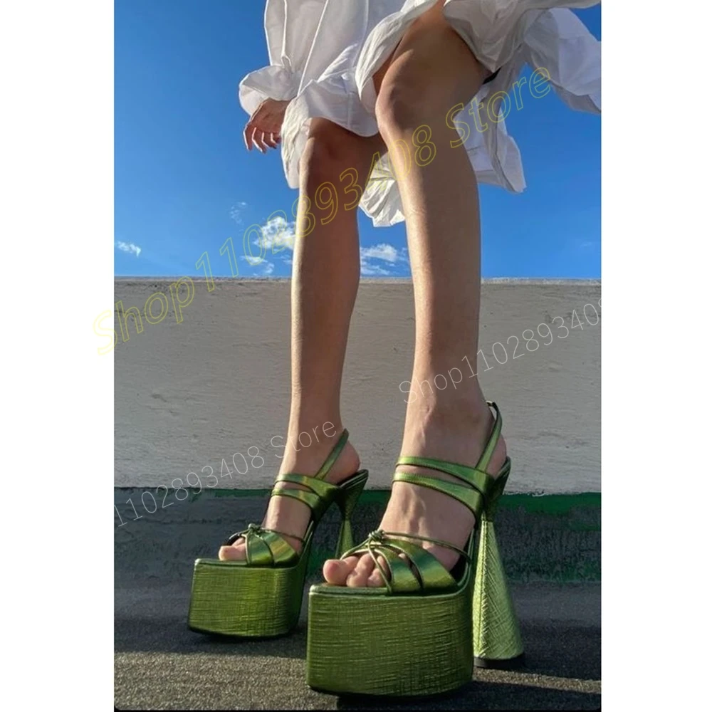 Sandalias cruzadas con purpurina Para mujer, Zapatos sexys con plataforma y tacón de estilo extraño, a la moda, 2024